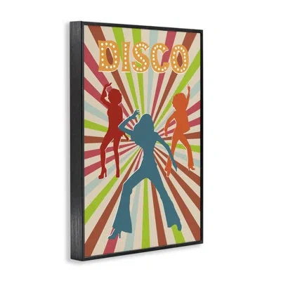 Stupell Industries Disco Dancers On Retro Stripes Giclee Art, Design By Cad Designs In Midnight Black Framed Giclee