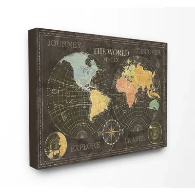 Stupell Industries Discover The World Graphic Art On Canvas In Black;yellow