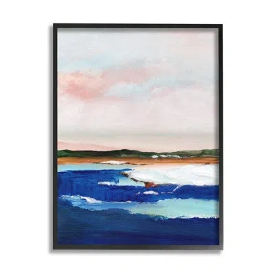 Stupell Industries Distant Land Ocean Waves Painting Framed Giclee Texturized Wall Art By Nikita Jariwala_aq-554 In Midnight Black Framed Giclee