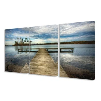 Stupell Industries Dock Overlooking Island 3 Piece Wrapped Canvas Photograph On Canvas In Blue;brown