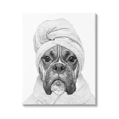 Stupell Industries Dog In Bathrobe Funny Pet On Canvas Graphic Art In Black;white