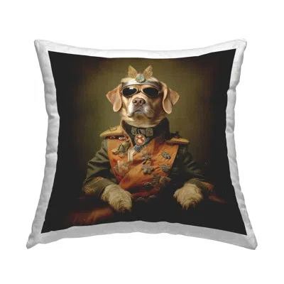 Stupell Industries Dog In Military Uniform Decorative Printed Throw Pillow By Lazar Studio In Brown;green