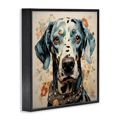 Stupell Industries Dog Portrait With Paint Splatter Giclee Art By Roozbeh Bahramali In Midnight Black Framed Giclee