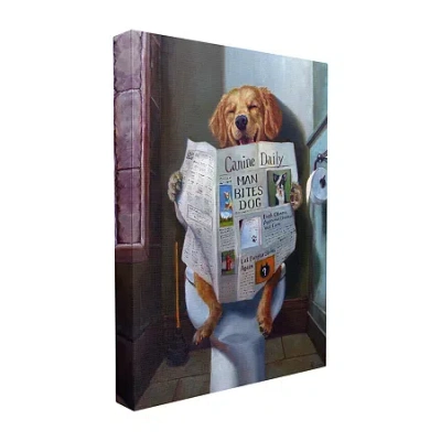 Stupell Industries Dog Reading The Newspaper Canvas Art In Blue