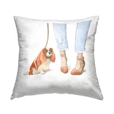 Stupell Industries Dog Walk Glam Sparkle Heels Orange White Artwork Outdoor Printed Pillow By Emily Adams In Blue;brown;white