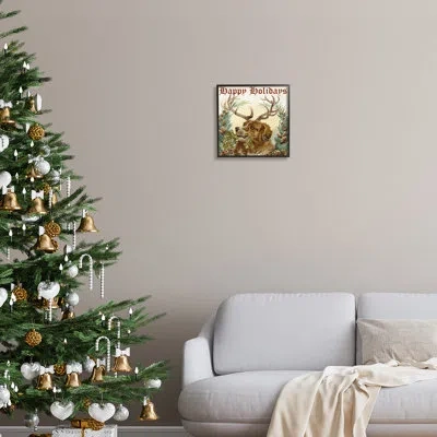 Stupell Industries Dog Wearing Antlers Seasonal Holiday Botanicals By Alicia Longley - Picture Frame Graphic Art On Woo In Midnight Black Framed Giclee