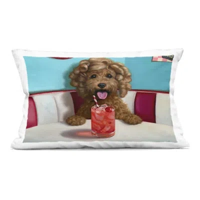 Stupell Industries Dog With Fruity Diner Drink Decorative Printed Throw Pillow, Design By Lucia Heffernan In Blue