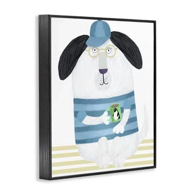 Stupell Industries Dog With Penguin Mug Framed Giclee, Design By Carla Daly In Midnight Black Framed Giclee