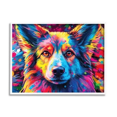 Stupell Industries Dog With Vivid Paint Splash By Image World No Frame Print On Wood In Blue;yellow;pink
