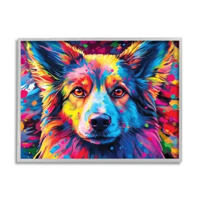 Stupell Industries Dog With Vivid Paint Splash By Image World Single Picture Frame Print On Canvas In Farmhouse Gray Framed Giclee