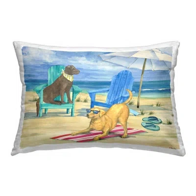 Stupell Industries Dogs On Beach Towel Decorative Printed Throw Pillow Design By Paul Brent In Blue