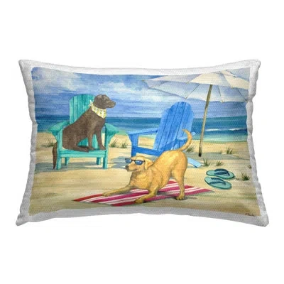 Stupell Industries Dogs On Beach Towel Printed Outdoor Throw Pillow Design By Paul Brent In Blue