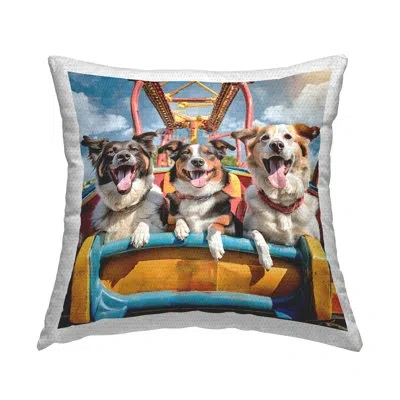 Stupell Industries Dogs On Roller Coaster Outdoor Printed Pillow By Jim Baldwin In Blue