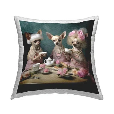 Stupell Industries Dogs Tea Party Outdoor Printed Pillow By Rb In Pink