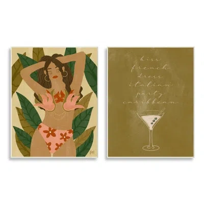 Stupell Industries Dress Italian Party Caribbean Phrase Woman Tropical Bikini By Birch&ink - 2 Piece Graphic Art Set In Wall Plaque