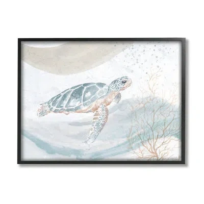 Stupell Industries Drifting Sea Turtle Serene Ocean Wave Atmosphere By Patricia Pinto - Floater Frame Painting On Canva In Midnight Black Framed Giclee