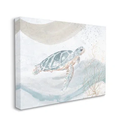 Stupell Industries Drifting Sea Turtle Serene Ocean Wave Atmosphere By Patricia Pinto - Painting In Wrapped Canvas