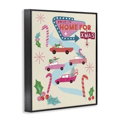 Stupell Industries Drive-in Christmas Fun Giclee Art, Design By Jo Reid In Midnight Black Framed Giclee