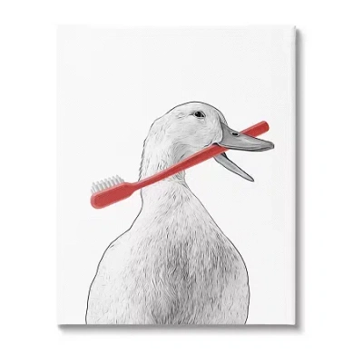 Stupell Industries Duck & Toothbrush Portrait Canvas Art In Gray