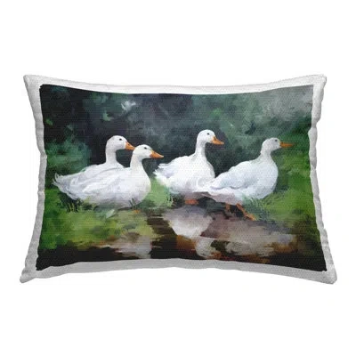 Stupell Industries Ducks & Puddle Reflection Outdoor Printed Pillow By Ziwei Li In Blue;white;green