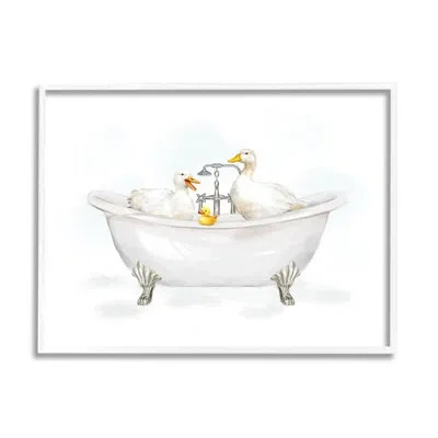 Stupell Industries Ducks In Bathtub By Ziwei Li In Coastal White Framed Giclee