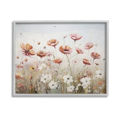 Stupell Industries " Dynamic Poppy Meadow Single Picture Frame " By Ramona Murdock On Canvas In Farmhouse Gray Framed Giclee