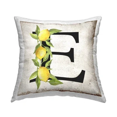 Stupell Industries E With Lemon Letter Design By Creatif Belle Outdoor Printed Pillow In Yellow