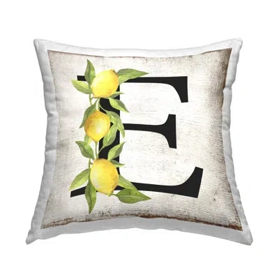Stupell Industries E With Lemon Letter Design By Creatif Belle Throw Pillow In Yellow