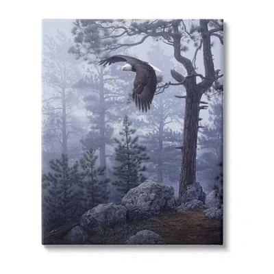 Stupell Industries Eagle Flying Woodland Scene Canvas Art In Blue