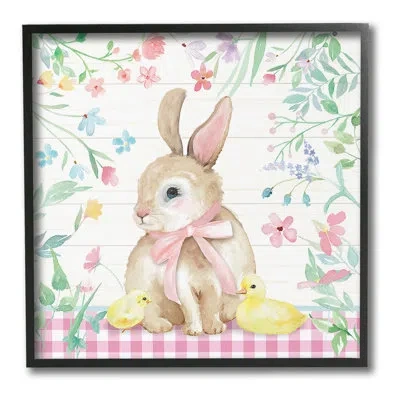 Stupell Industries " Easter Bunny & Chicks Single Picture Frame " By Mollie B. On Canvas In Midnight Black Framed Giclee