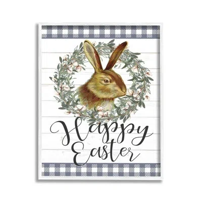 Stupell Industries " Easter Bunny Wreath Phrase Single Picture Frame " By Kim Allen On In Coastal White Framed Giclee