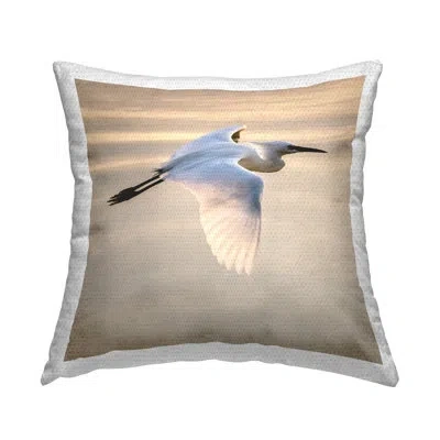 Stupell Industries Egret Bird Flying View Outdoor Printed Pillow By David Lorenz In Blue;brown