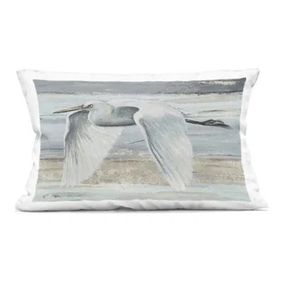 Stupell Industries Egret Soaring Over Beach Decorative Printed Throw Pillow Design By Patricia Pinto In Blue