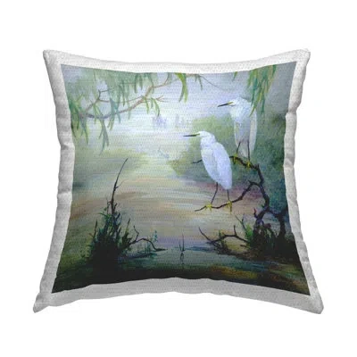 Stupell Industries Egrets & Marshland Edge Design By Floy Zittin Outdoor Printed Pillow In Green