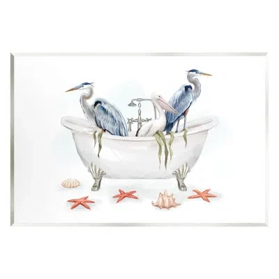 Stupell Industries Egrets In Nautical Bathtub By Ziwei Li In Off-white