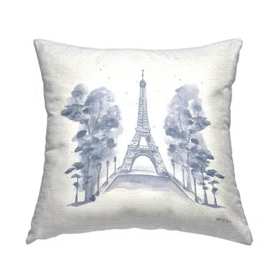 Stupell Industries Eiffel Tower Watercolor Outdoor Printed Pillow By Yvette St. Amant In Blue