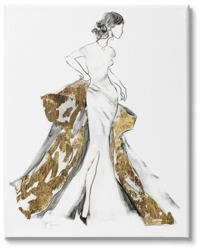 Stupell Industries Elegant Fashion Female Glam Coat Evening Dress Stretched Canvas Wall Art By Janet In Yellow