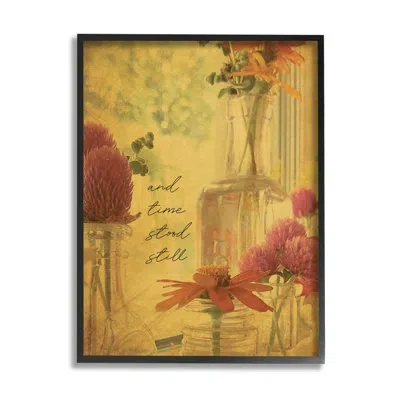 Stupell Industries Elegant Flower Vase Vintage Cursive Poetry Quote By Tammy Apple - Floater Frame Graphic Art On Wood In Midnight Black Framed Giclee