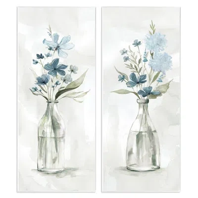 Stupell Industries Elegant Indigo Lilac Flower Jars Soft Light Watercolorcarol Robinson In Blue;white