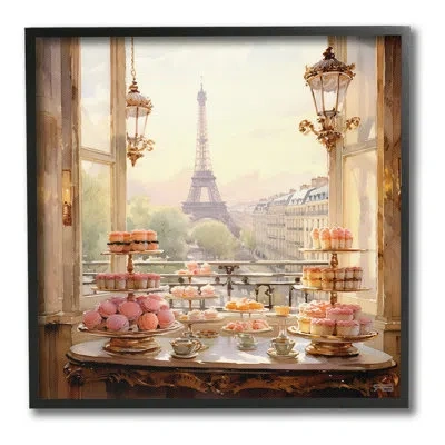 Stupell Industries " Elegant Parisian Sweets View Single Picture Frame " By Rb On Canvas In Midnight Black Framed Giclee