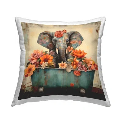 Stupell Industries Elephant Bathing Bold Florals Decorative Printed Throw Pillow By Lazar Studio In Blue;beige;orange
