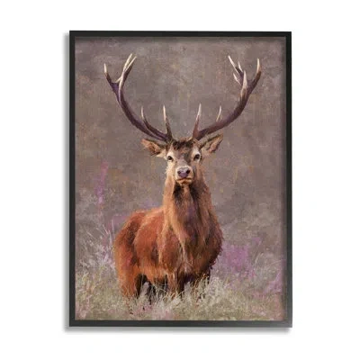 Stupell Industries Elk Portrait Forest Grove By Pip Wilson - Floater Frame Graphic Art On Wood In Midnight Black Framed Giclee
