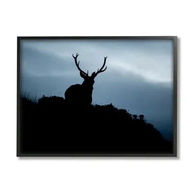 Stupell Industries Elk Silhouette At Dusk Deep Blue Night Sky - Floater Frame Photograph On Wood In Midnight Black Framed Giclee