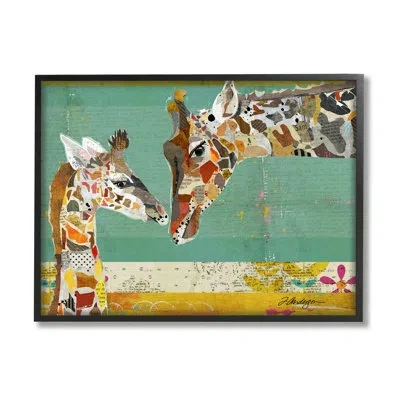 Stupell Industries Endearing Giraffe Family Layered Wildlife Animal Collage By Traci Anderson - Floater Frame Graphic A In Midnight Black Framed Giclee