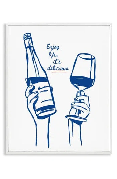 Stupell Industries Enjoy Life With Wine Framed Art Print In Blue