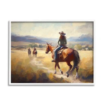 Stupell Industries Equestrian Horse Riding Scene By Ramona Murdock Single Picture Frame Print On Canvas In Coastal White Framed Giclee