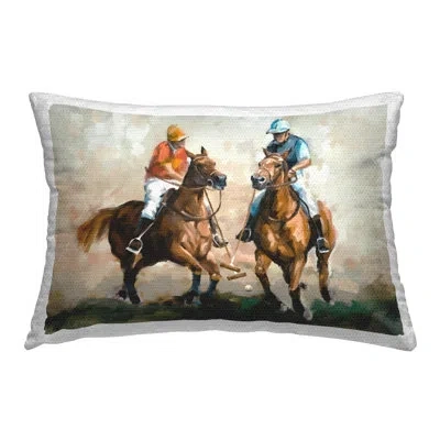 Stupell Industries Equestrian Polo Jockeys Outdoor Printed Pillow By Ziwei Li In Blue;brown;white