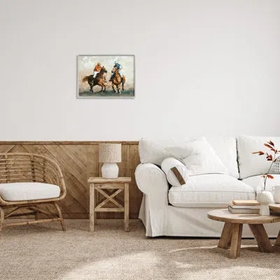 Stupell Industries Equestrian Polo Players On Wood By Ziwei Li Painting In Brown
