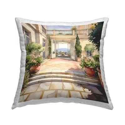 Stupell Industries European Terrace Architecture Outdoor Printed Pillow By Rb In White