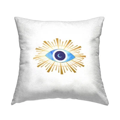 Stupell Industries Evil Eye Radiant Abstract Shapes Crescent Moon Outdoor Printed Pillow By Amanda Greenwood In Blue;white;yellow